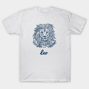 Leo Zodiac Horoscope Lion Faces with Flower Sign and Name T-Shirt